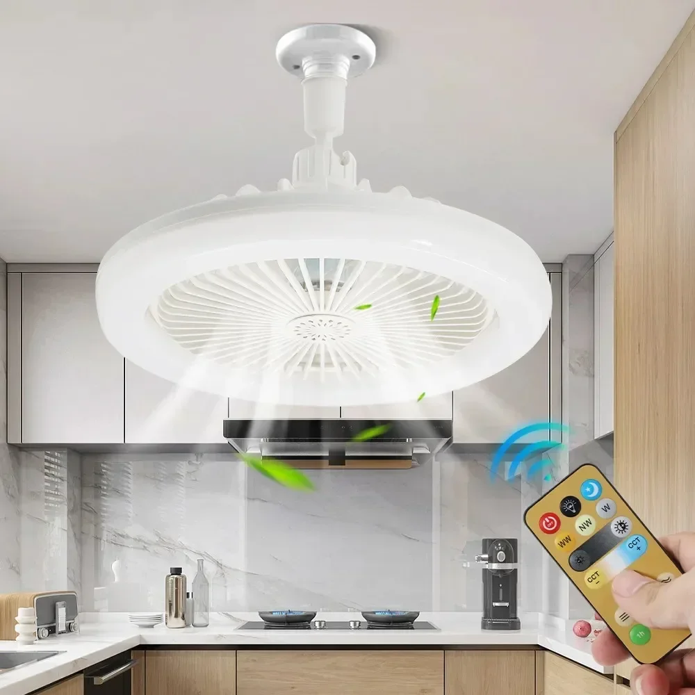 E27 360 Rotating Ceiling Fan with Led Lights Remote Control 3 Light Colors Dimmable Fan Lamp for Living Room Bedroom