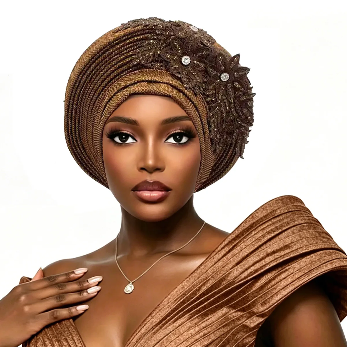 Elegant Flower Turban Cap for Women Hat Nigerian Wedding Party Auto Gele Muslim Hijab Head Wrap African Headties Headgear Bonnet