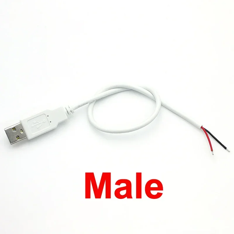 0.3m/1m/2m USB Power Supply Cable 2 Pin USB 2.0 A Female Male Charger Charging Cord Extension Connector DIY White Wire