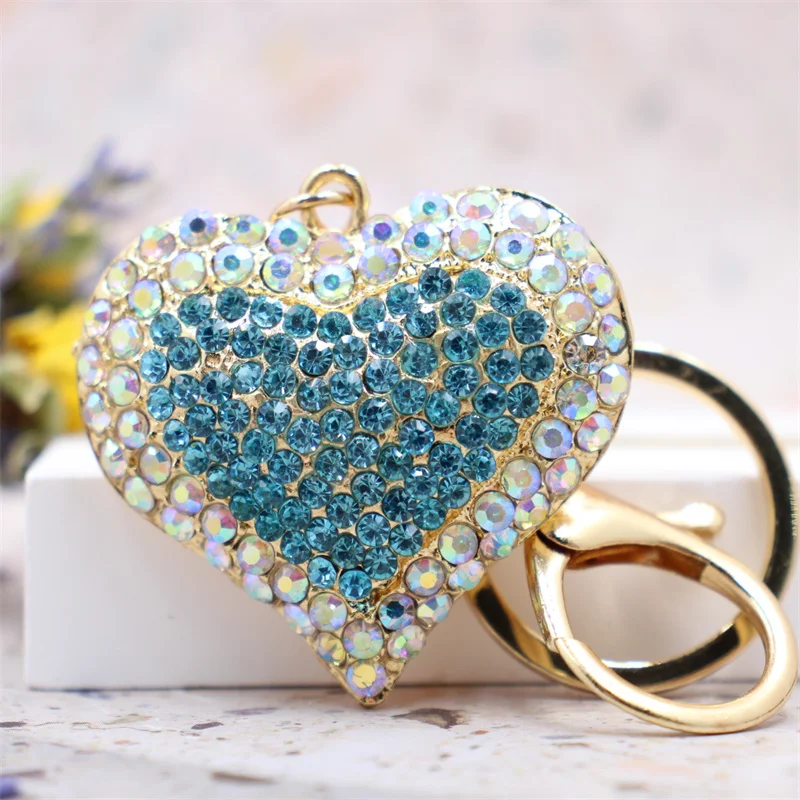 New Crystal Love Keychain Rhinestone Couple Car Key chain Female Bag Pendant accessories Keyring Flower Key Chain