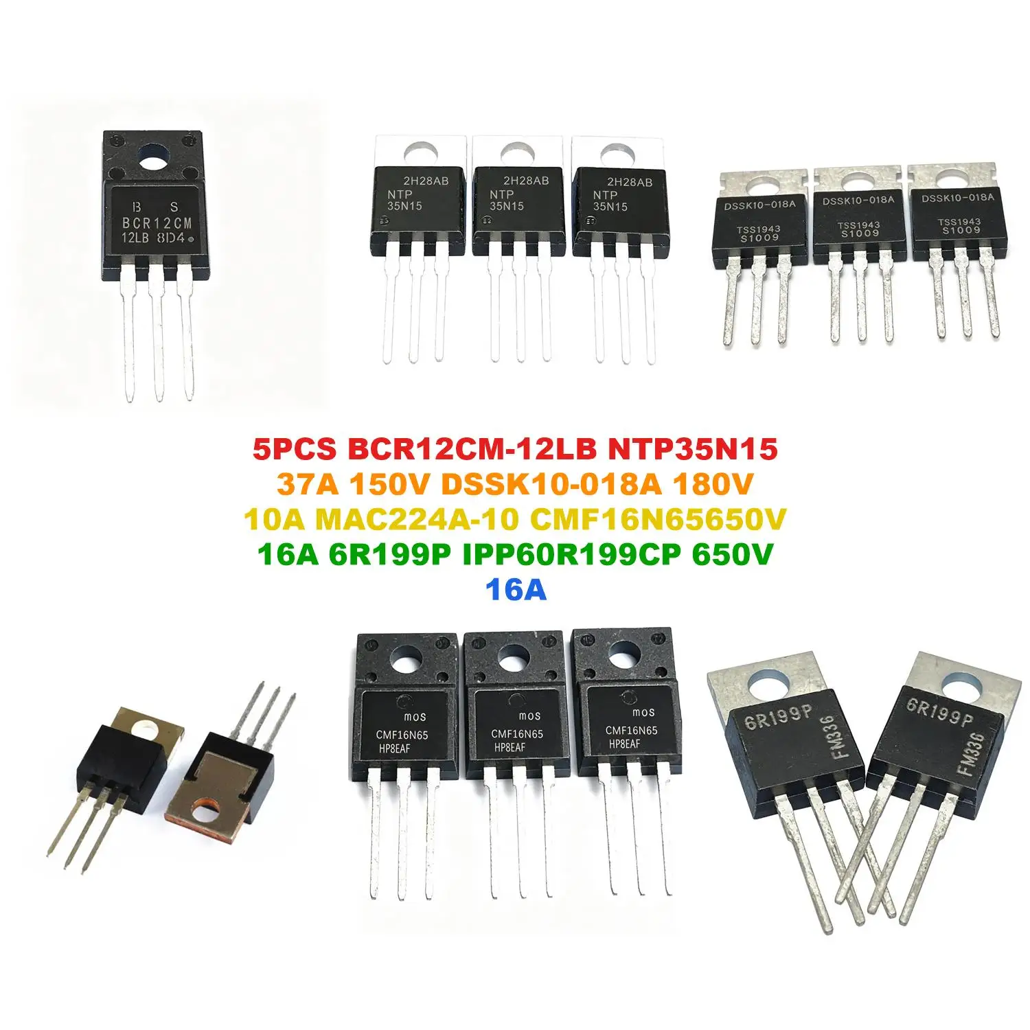 BCR12CM-12LB NTP35N15 37A 150V DSSK10-018A 180V 10A MAC224A-10 CMF16N65650V 16A 6R199P IPP60R199CP 650V 16A