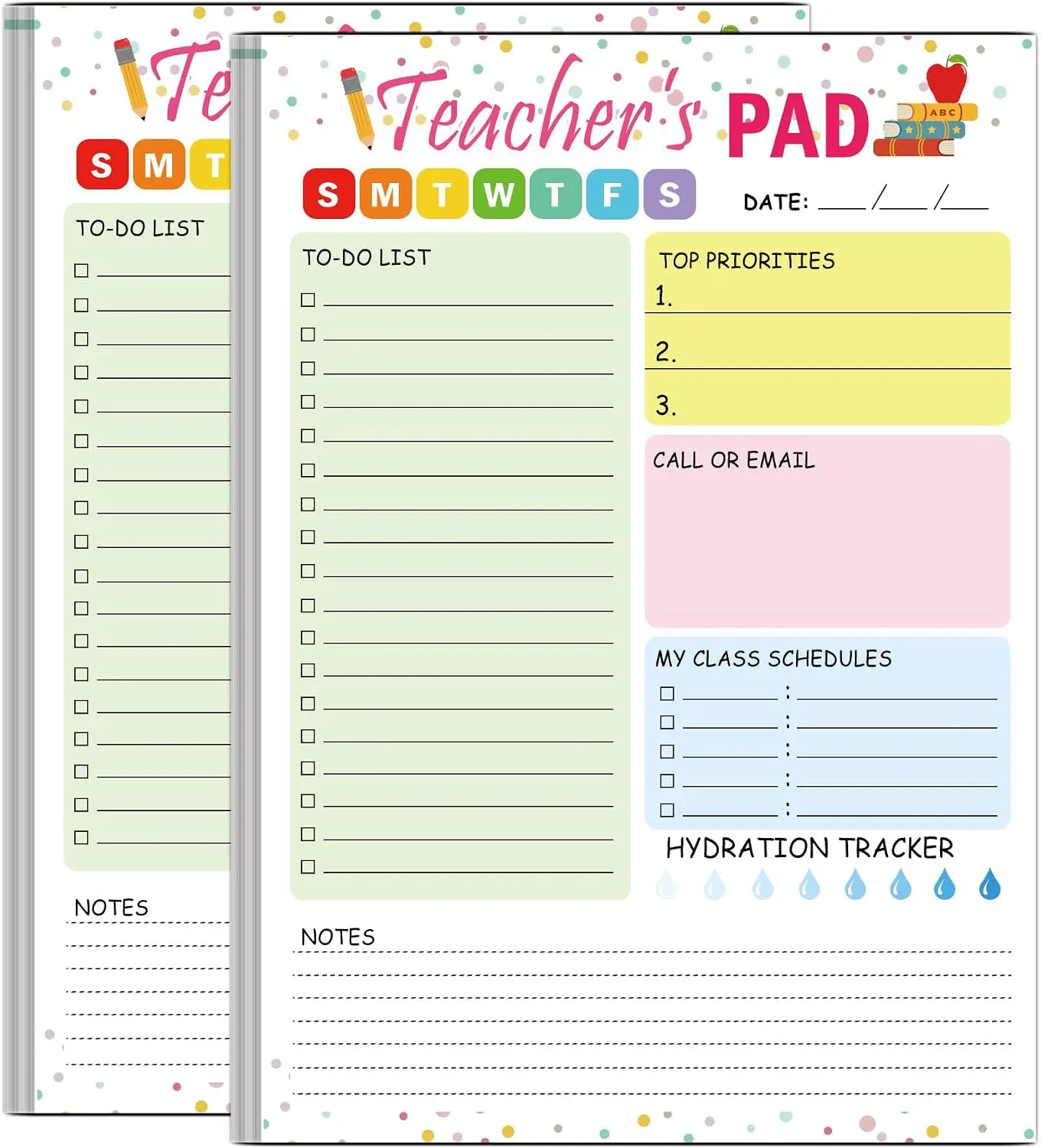 2 Pack Teacher Notepad 5.5 X 8.3 Inch Daily to Do List Organizer Planner Sheets Tear-off Checklist Daily Scheduler for Educators