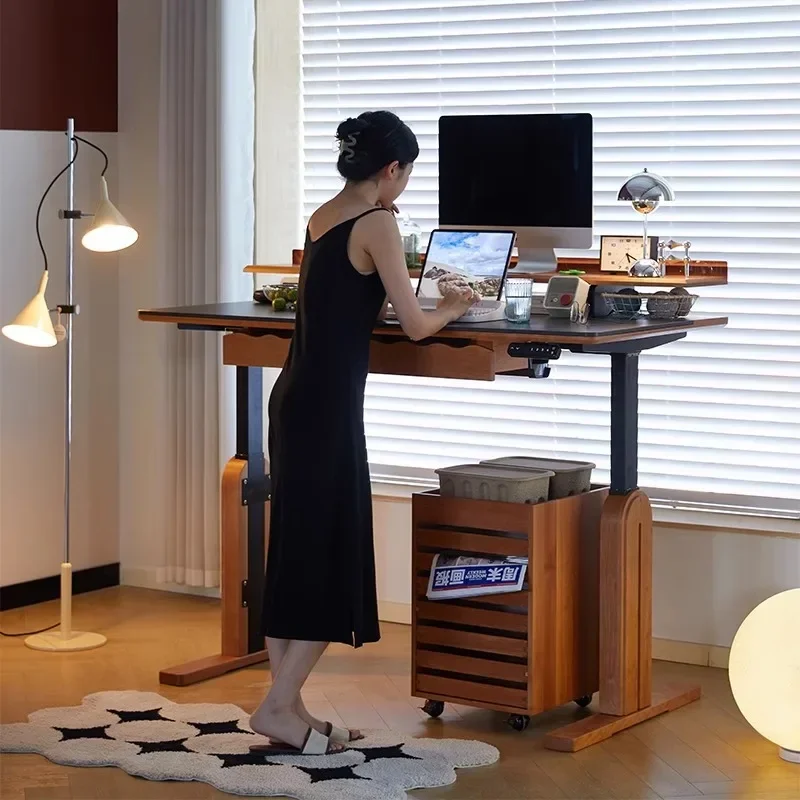 Electric lifting table Slate household solid wood computer study table Nordic Japanese cherry wood intelligent workbench
