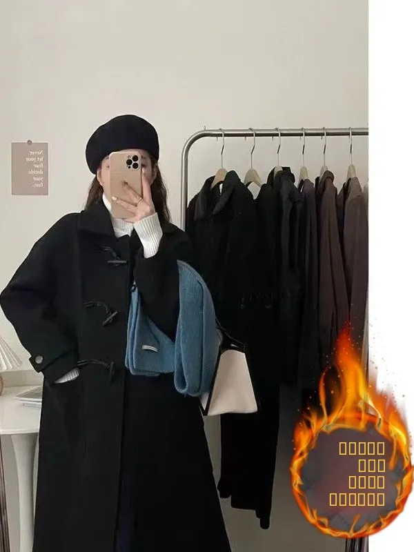

Ele Thiened Woolen Coat for Women Spring 2026 Casual Loose Fit Mid-Length Button-Up Warm Outerwear Daily Faion