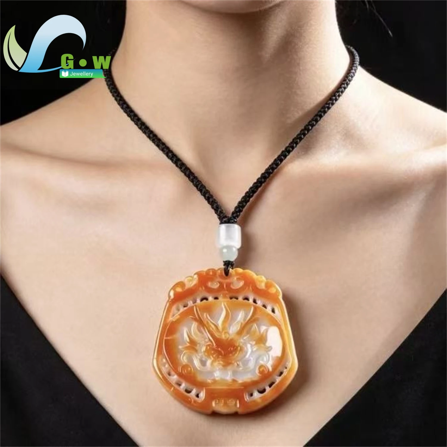 Natural Grade A Jadeite Waxy Type Dragon Plaque Pendant Double Side Carved Zodiac Jade Amulet Necklace Unisex Fine Gemstone