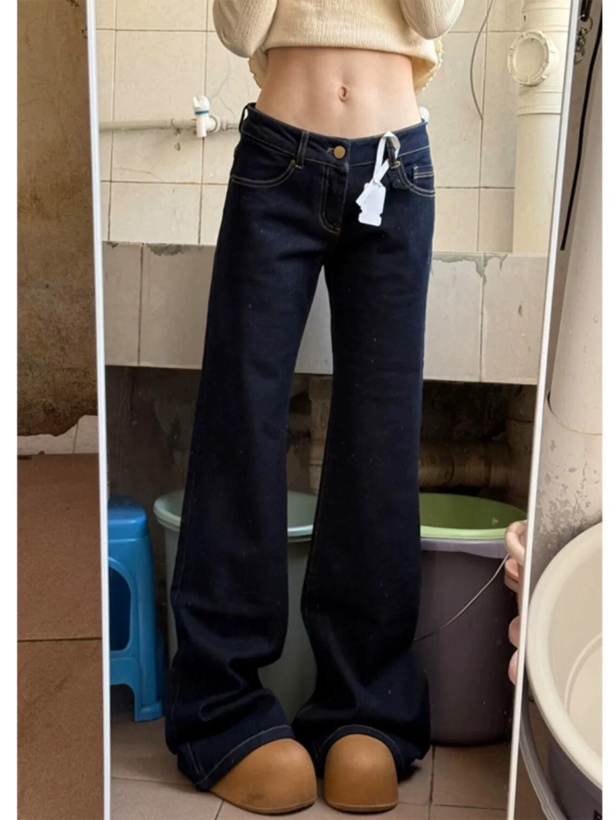 Y2K American Retro Jeans Women Micro Flared Low Waist Horseshoe Pants Loose Non Stick Leg Spring Casual Denim Trousers view 3