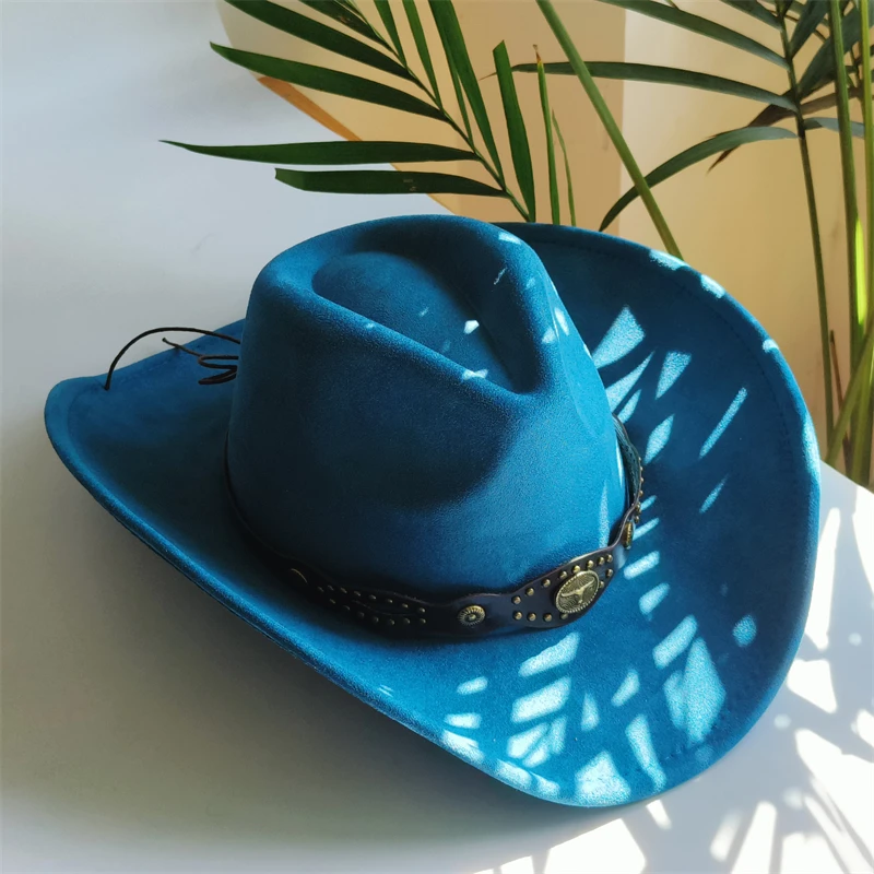 Breite Krempe Cowboyhüte für Damen, Retro Cowboyhut, Herren Jazzhut, Wildlederhut, Filzhut, Vintage Panama Sombrero Hombre – Detail 4