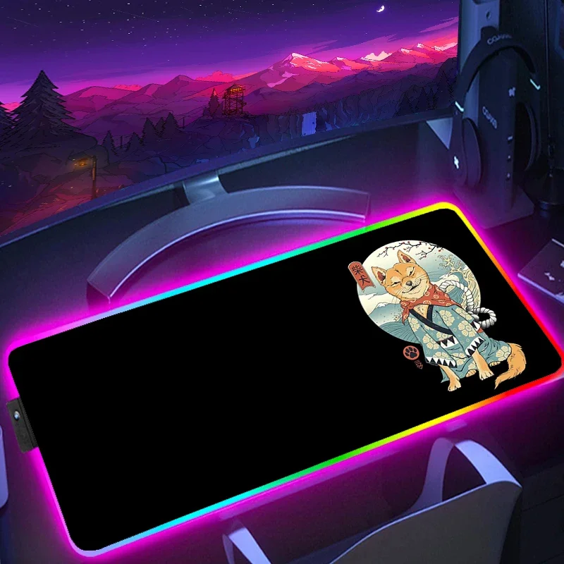 RVB Polymer Rubber Mouse Mouse Carpet, Japanese Chat HD Printing, Large Anti -slip Mouse Carpet, LED keyboard mat