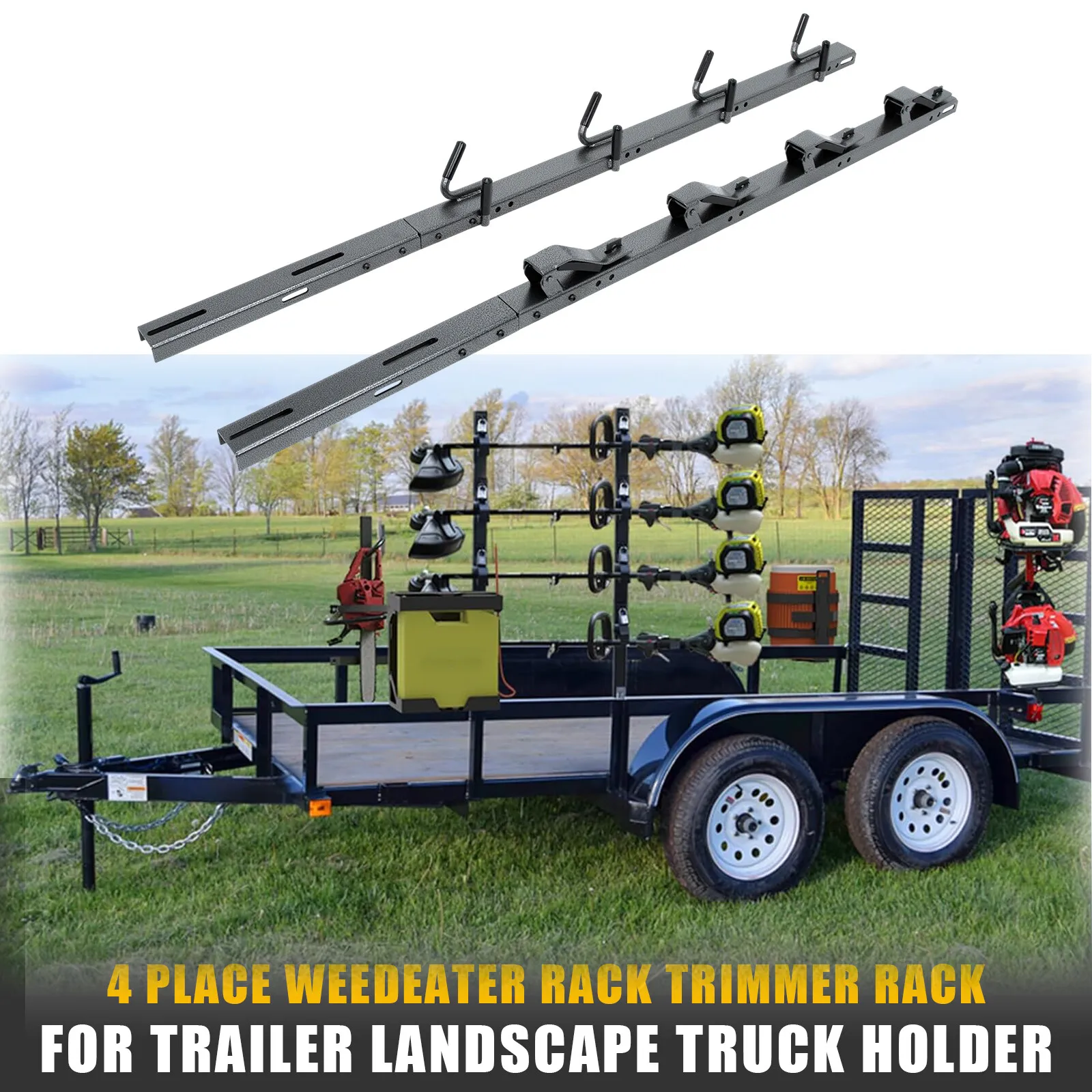 

4-местная стойка для триммера Weedeater для открытого прицепа, запираемые стойки для поедания сорняков