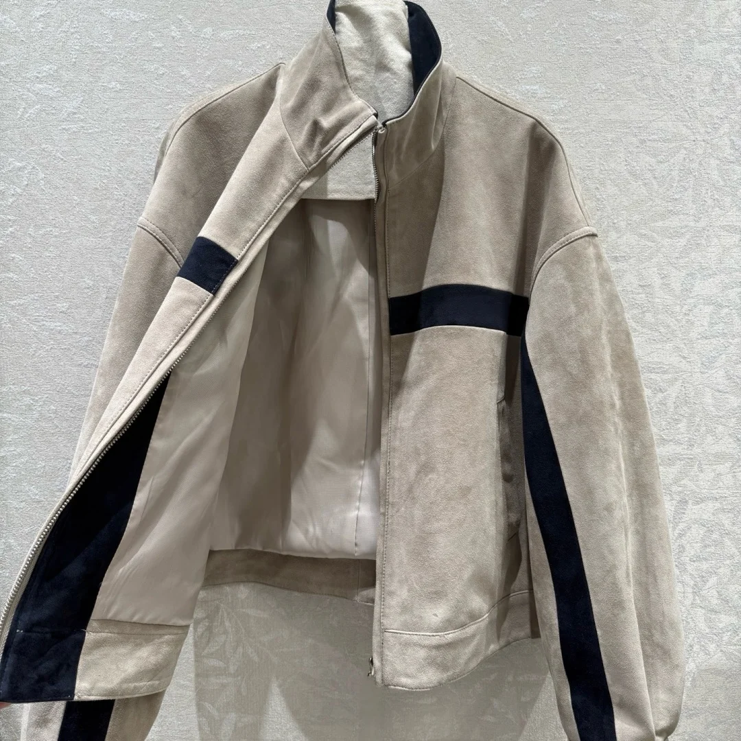 2026 Autumn New Goatskin Suede Biker Jacket Unisex Vintage Moto Coat Retro Outsweater Streetwear