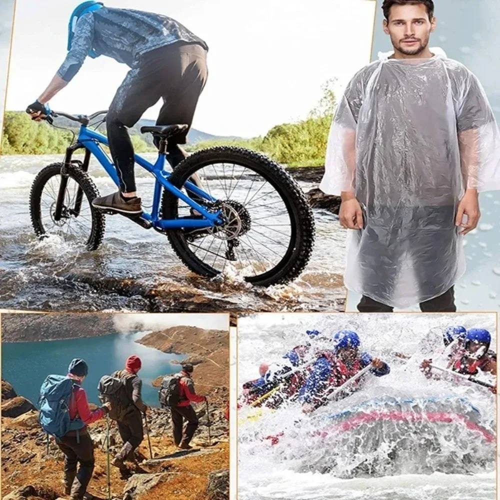 6Pcs Reusable Waterproof Disposable Raincoat PE Thickened Transparent Raincoat Lightweight Emergency Raincoat Travel