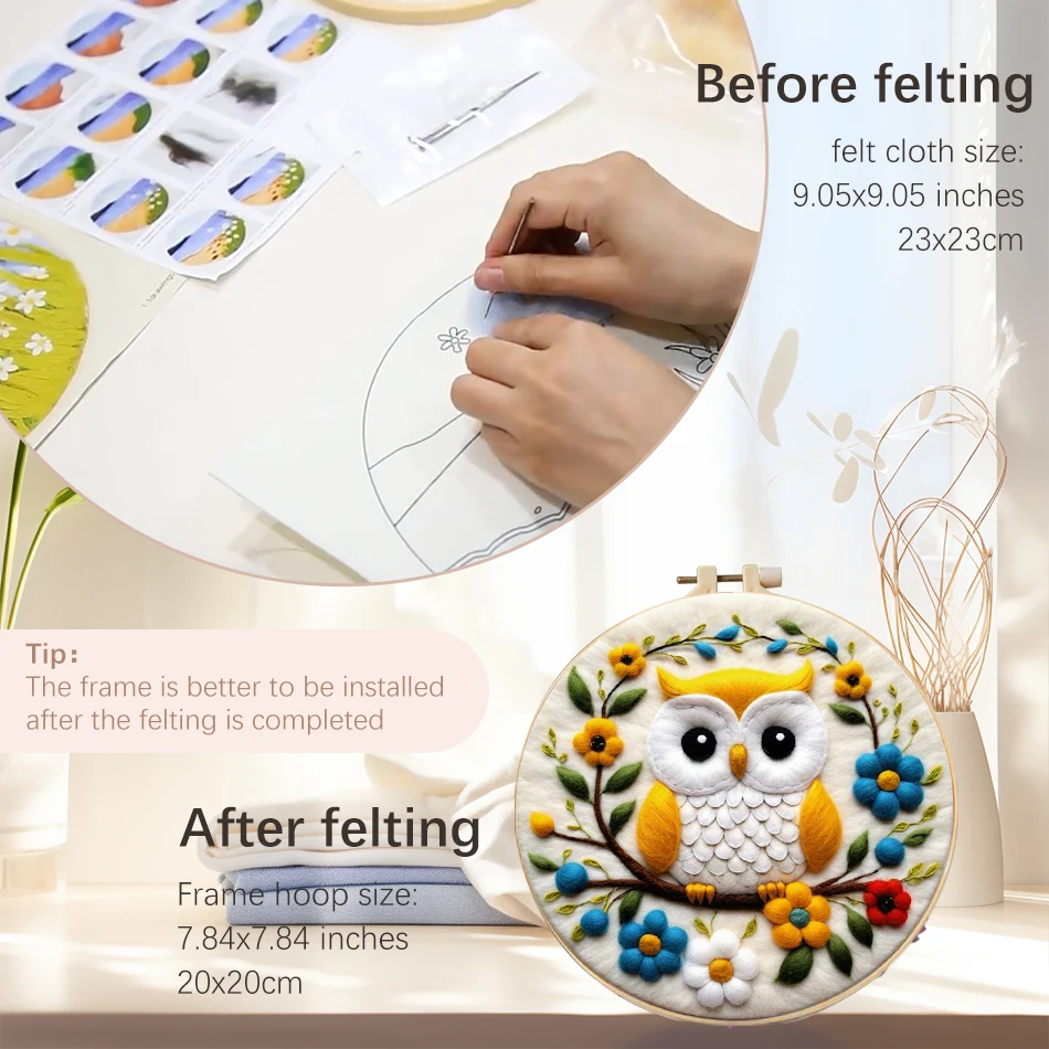 PhotoCustom 20x20 DIY Wool Felting Painting Set Embroidery Needle Owl Needle Wool Painting With Frame Handiwork Home Decoration