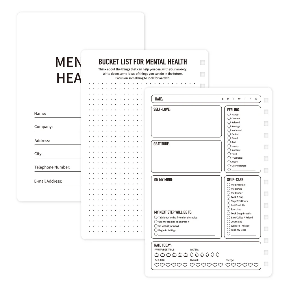 48 sheets Floral Hardcover Mental Health Planner A5 Daily For Self-Care Meditation And Emotional Tracking Notebook For Student