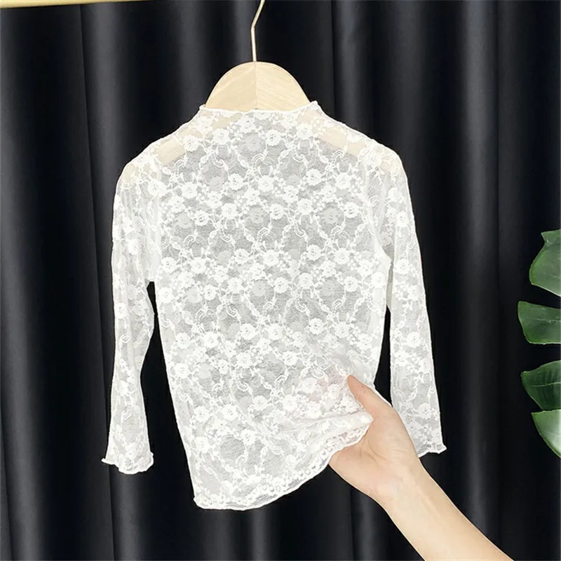Korean lace sunscreen air conditioner shirt kids clothes toddler tshirt tops 2 to 10 years baby girls summer t-shirt long sleeve