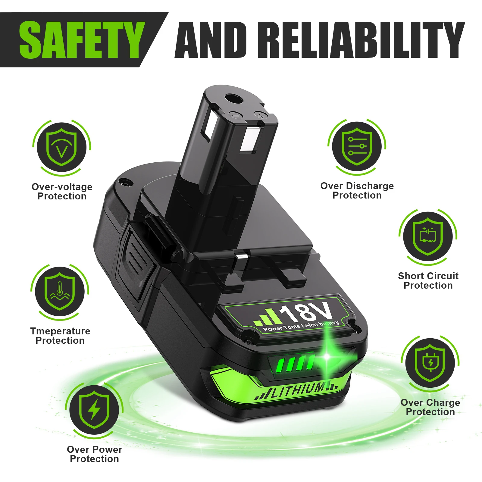 Para Ryobi 18V herramienta inalámbrica batería RB18L25 P107 P108 P109 P102 P103 3/6Ah para Ryobi 18V batería de litio de repuesto