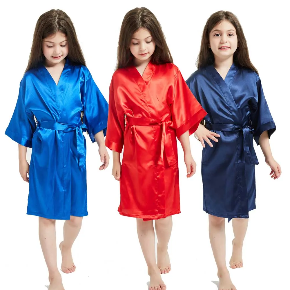 Girls Satin Kimono Robe Silky Kids Bathrobe Children Sleepwear Nightgown for Wedding Bridesmaid Birthday Spa Party Gift 3‑14 Yrs