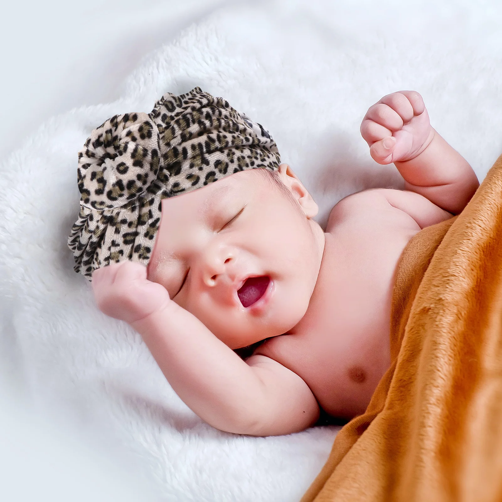 

3Pcs Leopard Print Baby Cotton Turban Newborn Hospital Ear Cap Toddler Hat Breathable Comfortable Kids Cap Newborn Hat