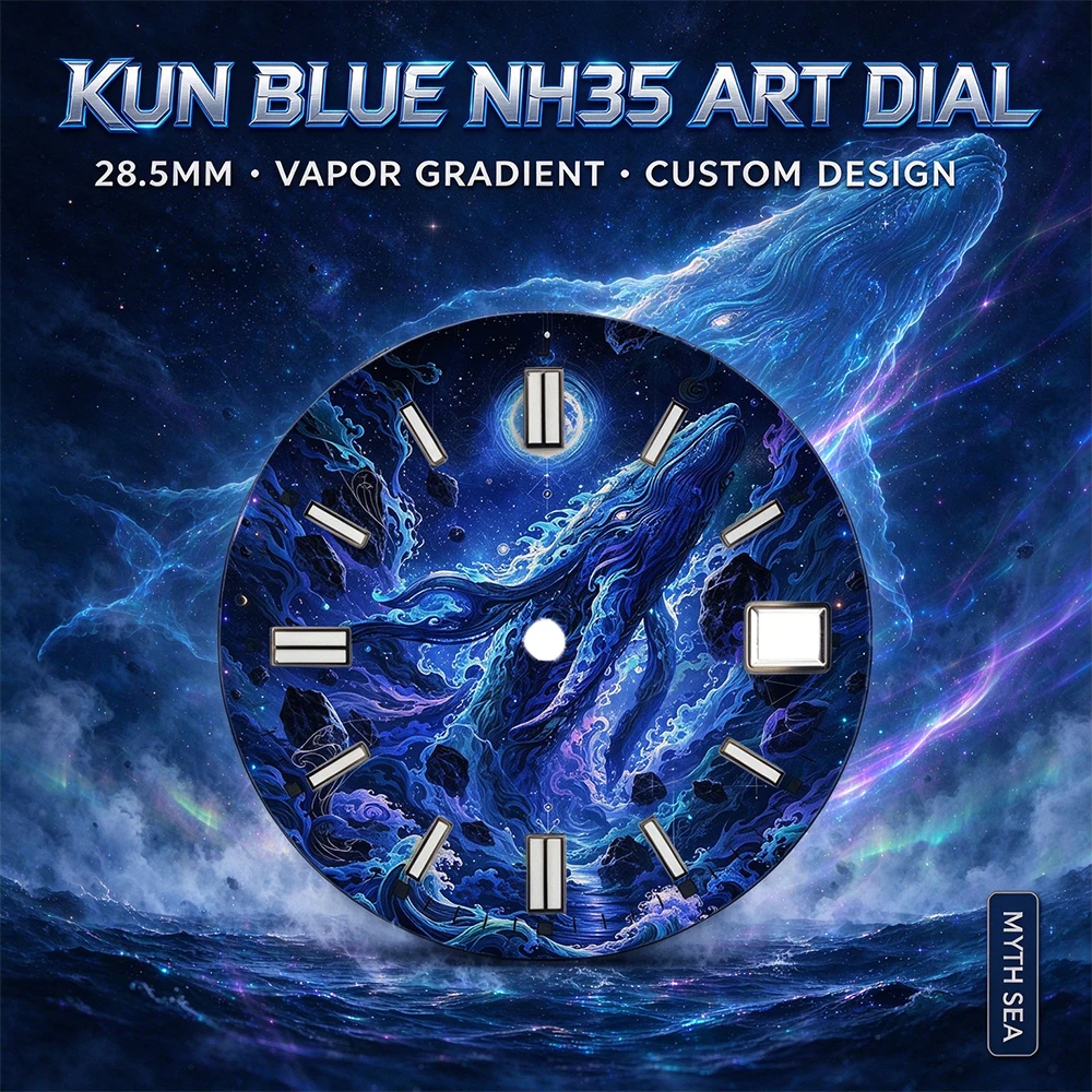 Custom NH35 Dial 28.5mm Fantasy Kun Whale Starry Ocean Watch Dial Fit NH35 Movement DIY Modified Wristwatch Custom Logo