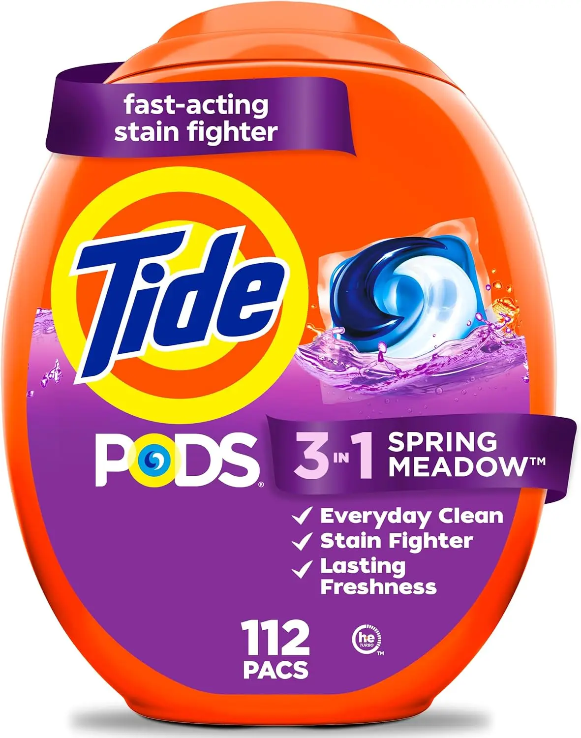 

3-in-1 Laundry Detergent Pacs, Stain Remover, Odor Fighter, Color Protector, 112 Count HE Compatible Spring Meadow Scent