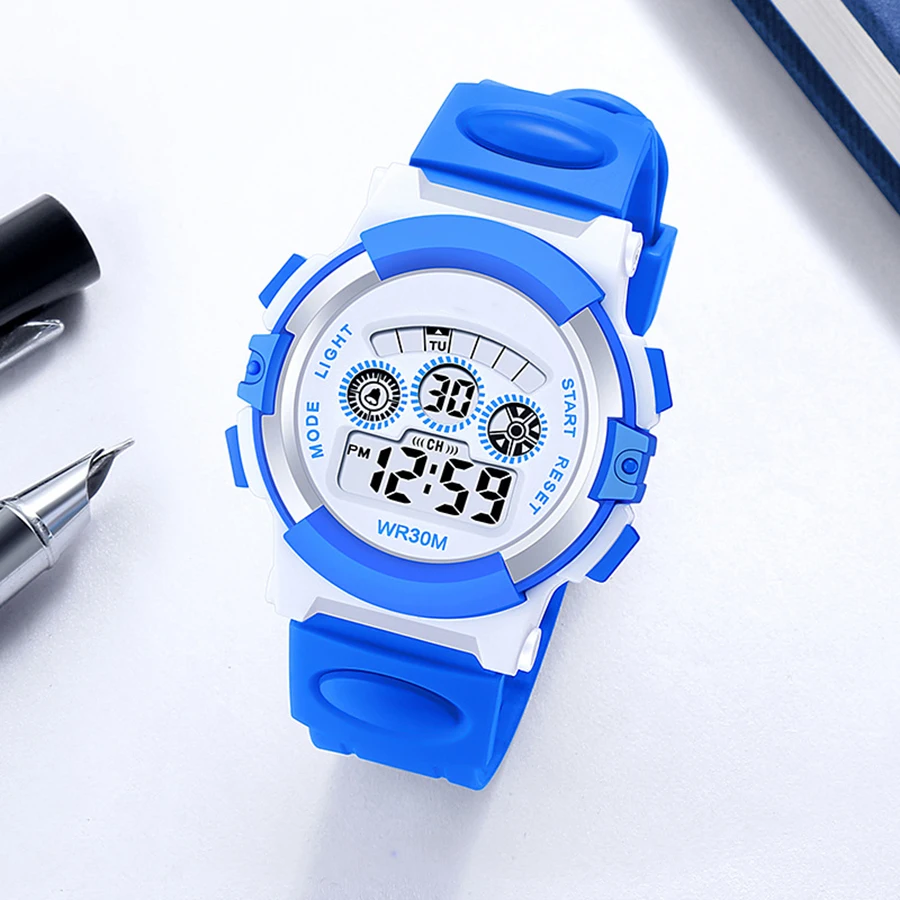 Student Electronic Watch Waterproof Sports Children Watch Glow Multi Function Boys Girls Digital Watch Seven Colors Light Gift