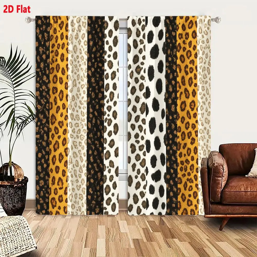 2Pcs Curtains 2D Flat Animal Print Vertical Stripes Pattern Leopard Cheetah Jaguar Spotted Repeating Design Bold Contrasting Col