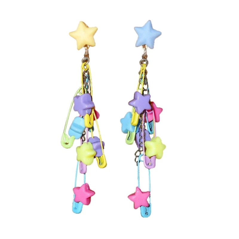 Harajuku Style Acrylic Five-Pointed  Beaded Earrings Japanese Color Temperament Candy Color Pentagrams Earrings