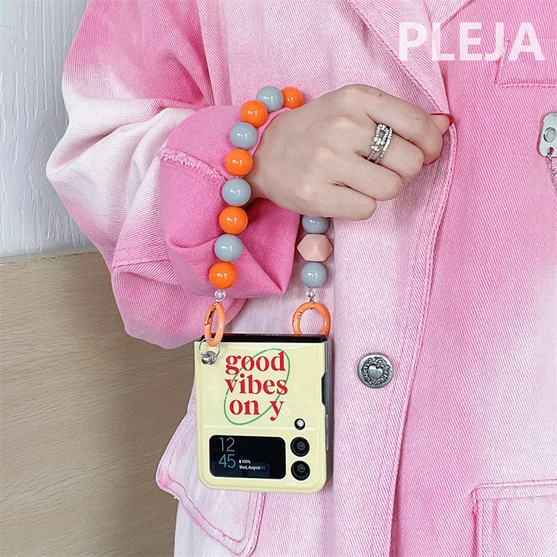 Funda de teléfono con pulsera de cuentas de colores para Samsung Galaxy Z Flip 4, 3 Z, Flip3, Flip4, 5G, fundas de silicona a prueba de golpes