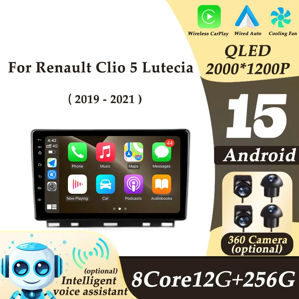

Android 15 for Renault Clio 5 Lutecia 2019 - 2021 Wireless CarPlay Car Radio Split Screen WIFI GPS Navi Multimedi Player 2K QLED