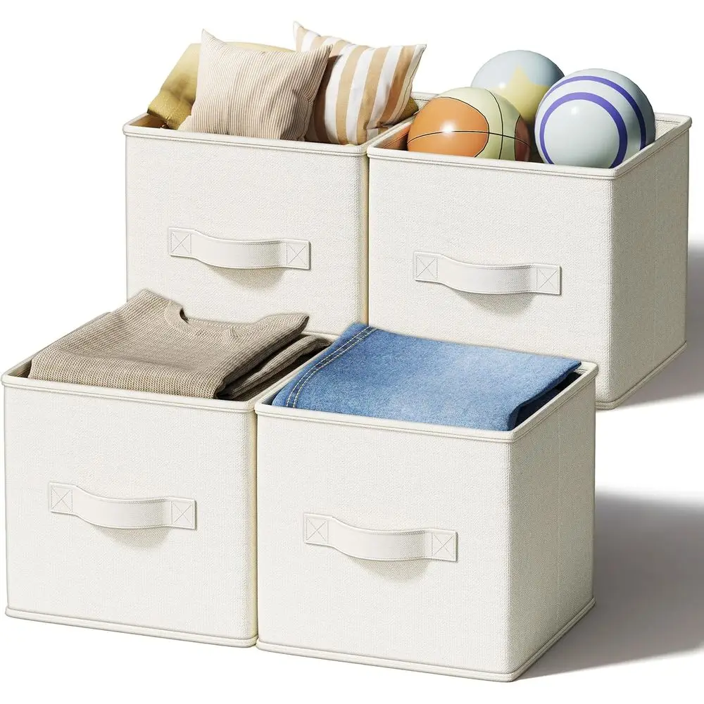 

4 Pack Oldable Fabric Closet Storage Bins, 11 Inch Organizer Cubes with Handles, Linen Storage Boxes for Clothes, Toys, Books an