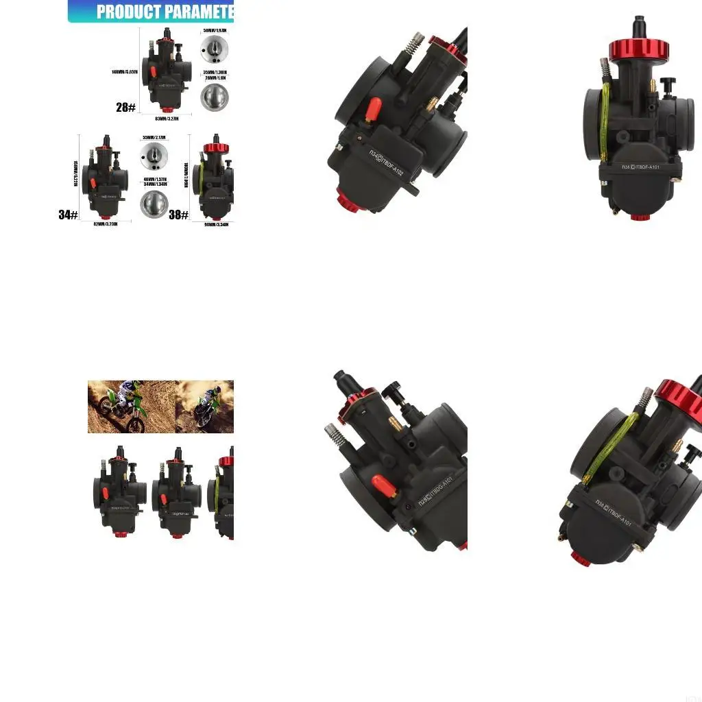 Dirt Bike Engine Carburetor for Repair and Tuning Builds, Black Carburetor Body with Red Adjustment Detail Design D7YA