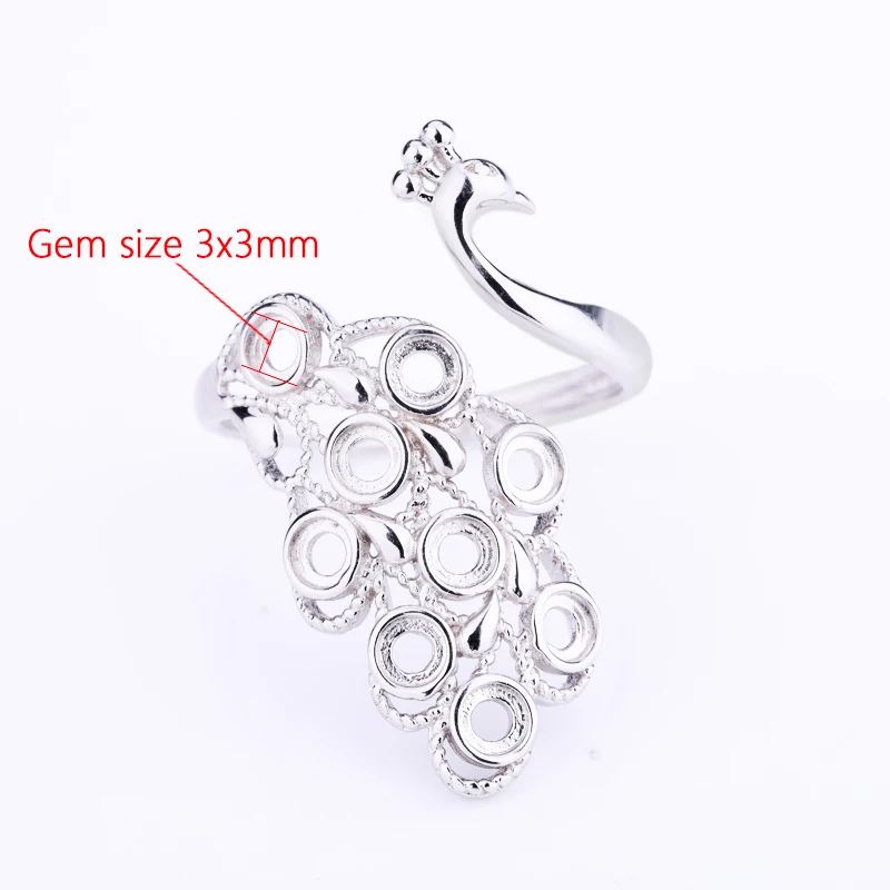 3x3MM 100% 925 Sterling Silver Woman Peacock Shape Opening Ring Blank Base Tray DIY Setting Jewelry Findings Making Accessories