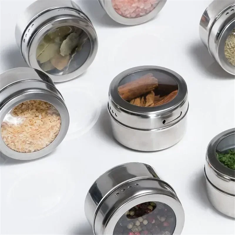 Household Portable Steel Magnetic Dustproof Spice Jar Visible Spice Jar Black Pepper Cumin Storage Powder Sprinkling Tool