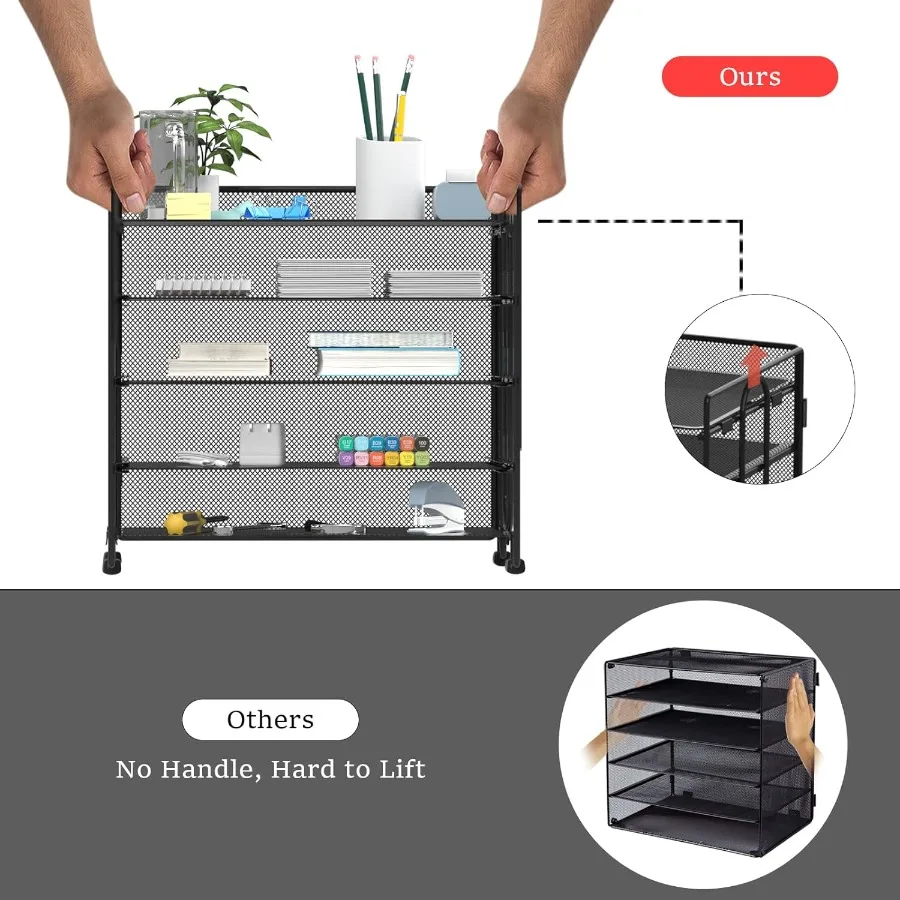5-Tier Black Mesh Stackable Paper Organizer with Adjustable Letter Tray for Home Office Ideal for Document Storage and Sorting