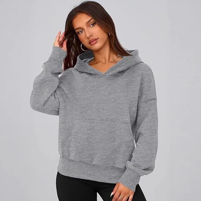 

Осенне-зимняя однотонная спортивная повседневная толстовка с капюшоном, универсальная, теплая, свободного кроя.