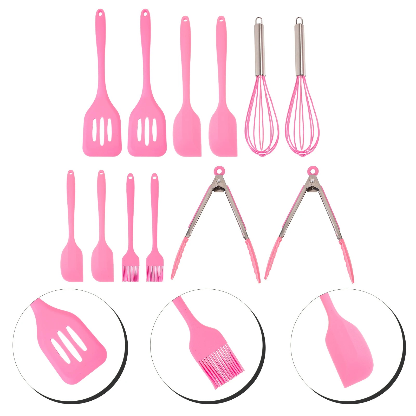 

12pcs Pink Kitchen Utensils Set Non stick Bake Cooking Tools Silicone Colorful Stylish Heat Resistant