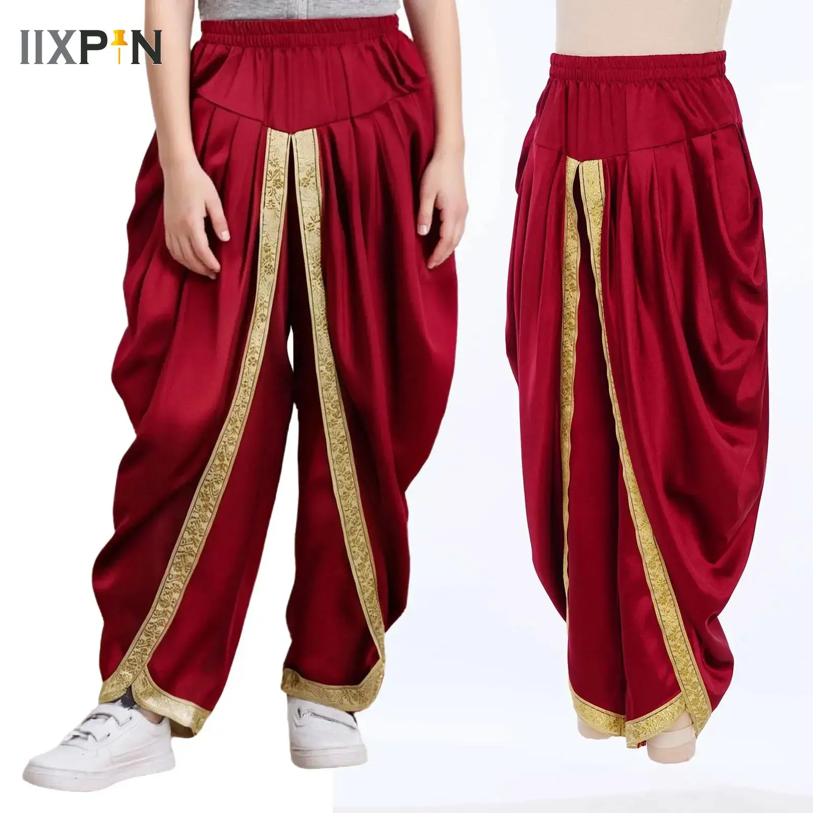 

Boys Girls Belly Dance Tribal Harem Pants Satin Dhoti Bloomers Halloween Party Bellydance Pants Egyptian Lantern Loose Trousers