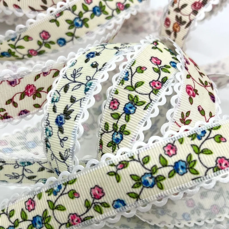 Flowers Printed DIY Craft Ribbon 2.5cm 5Y For Spring Handmade Scrapbook Easter Wedding Christmas Party Deco Gift Floral Packing