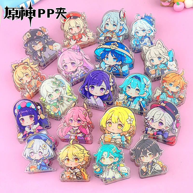 2024 Anime Genshin Impact PP Clamp Diy Q Version Acrylic Memo Clip Test Paper Folder Cartoon Figure Zhongli Tartaglia Kaedehara