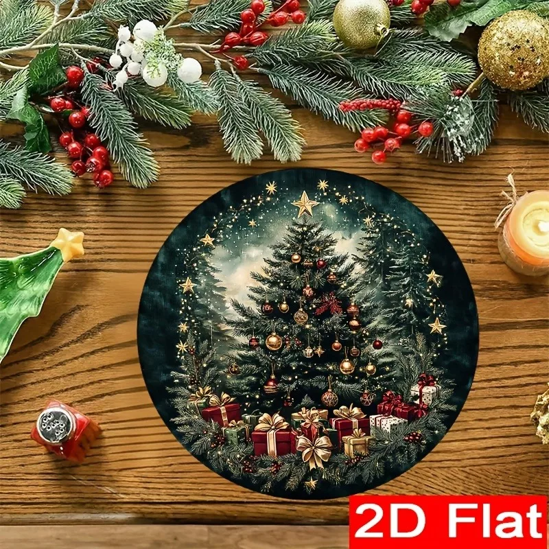 2/4/6/8Pcs Christmas Tree Snowflake Placemats Christmas Tree Decoration Table Mats Single-Sided Round Shape Suitable for Family Dinner Decoration and Gifts