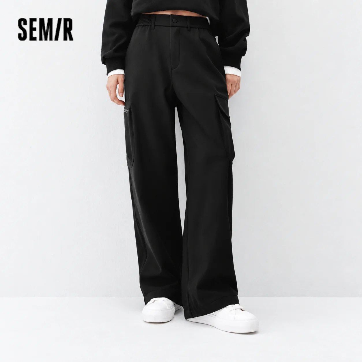 Semir Women Pants Fleece Lined Wide Leg Urban Workwear Style Street Style Drawstring Waist 2026 Winter Comfort Fit