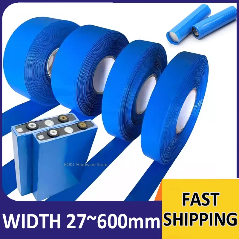 27-600mm Wide PVC Heat Shrink Tubing Blue 18650 Battery Film Protective Cover Cable Packaging Protective Film Insulation
