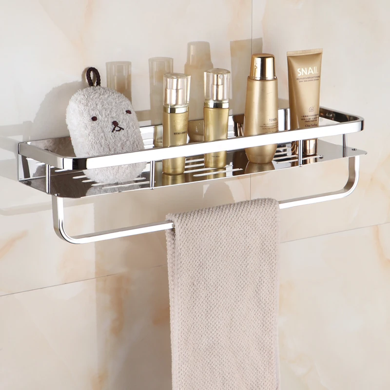 

Bathroom Accessory Storage Rack Metal Shiny Bathroom Mirror Washbasin Hotel Stainless Steel Non Perforated Kitchen Shelf