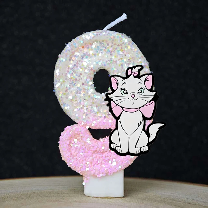 Rosa Süße Marie Katze L Cartoon 0-9 Zahlenkerze für Kinder Babyparty Geburtstag Steckbare Kuchen-Party-Dekoration Geschenkzubehör – Detail 32
