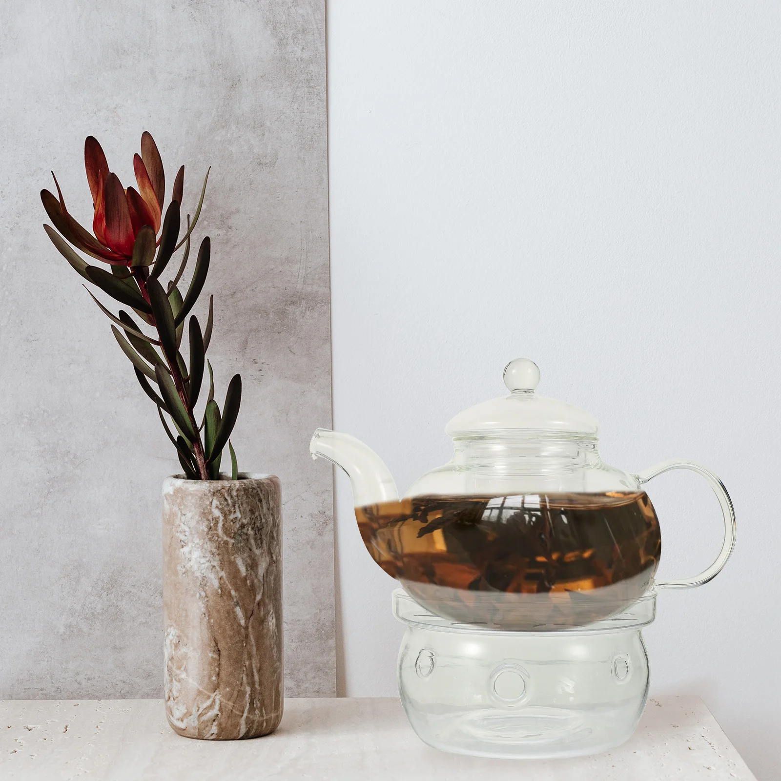 

1Set Tea Pot Tea Set Unique Kung Fu Glass Scented Teapot Household Brewing Pot with Cup Candlestick for Home Relaxation