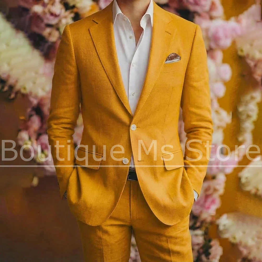 

Men's Linen 2 Piece Suit Set Slim Single Breasted Notch Lapel Blazer and Pants Formal Business Casual Wedding Party Tuxedo