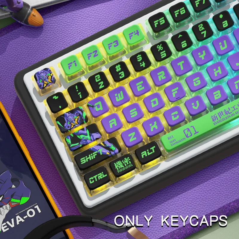 Imagem -04 - Teclado Mecânico Anime Keycap Sublimação Térmica Quatro Lados Transparente Eva 01 Tema 122 Chaves Perfil Msa Pbt Novo