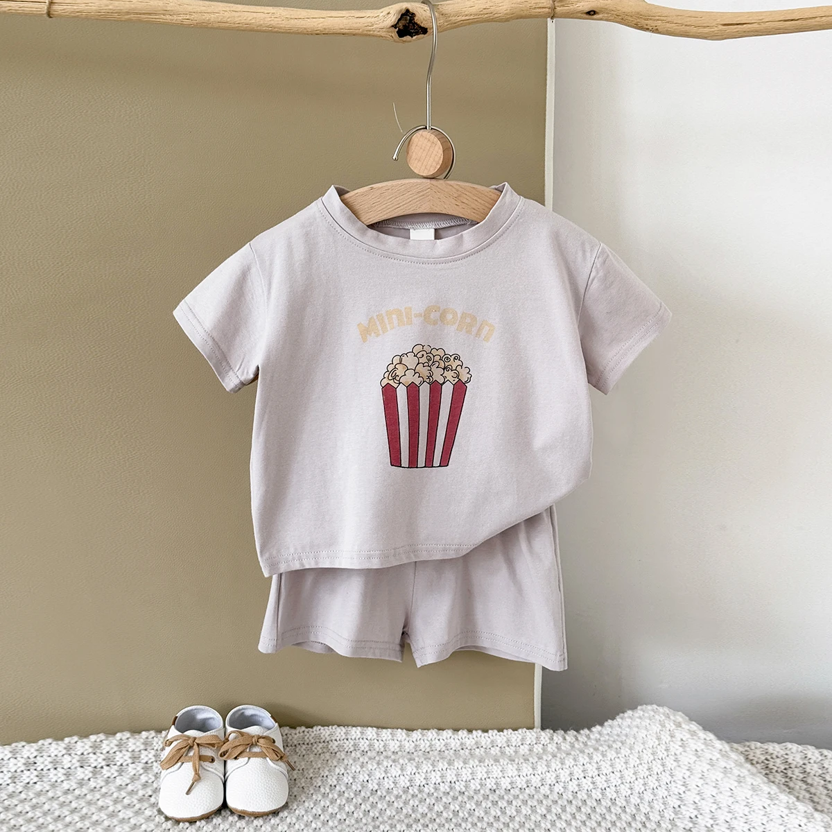 New Summer Kids Baby Girls Boys Clothing Cool Summer Popcorn Pattern Short-sleeved Shirt + Shorts 0-3 Set