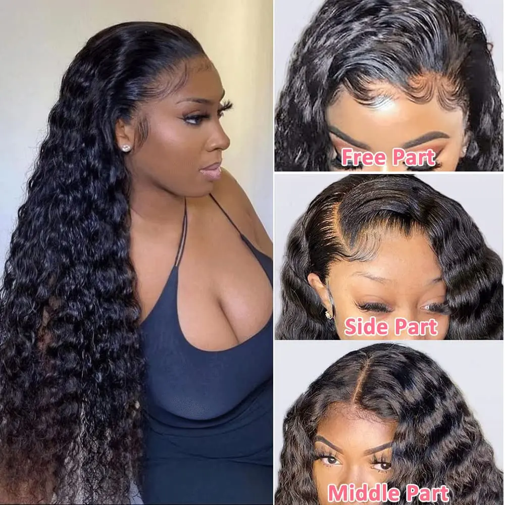 Deep Wave Lace Front Wigs Human Hair 4x4 Lace Closure Wig 13x4 Curly Wigs Human Hair Transparent Lace Wig 250 Density Remy Hair