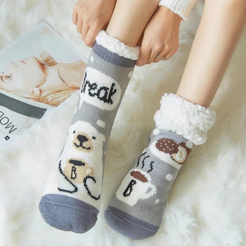 2024 New Cute Warm Socks Thicken Plus Winter Women Fuzzy Socks Christmas Kawaii Stocking Xmas Gift Home Floor Room Funny Sock