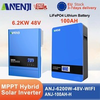 ANENJI 6.2KW 48V Hybrid Solar Inverter 230V Pure Sine Off Grid On Grid Inversor 100Ah LiFePO4 Wall-Mounted Battey for PV panels